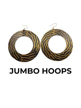 Vintage Gold-tone and Black Hoop Earrings Jumbo Earrings
